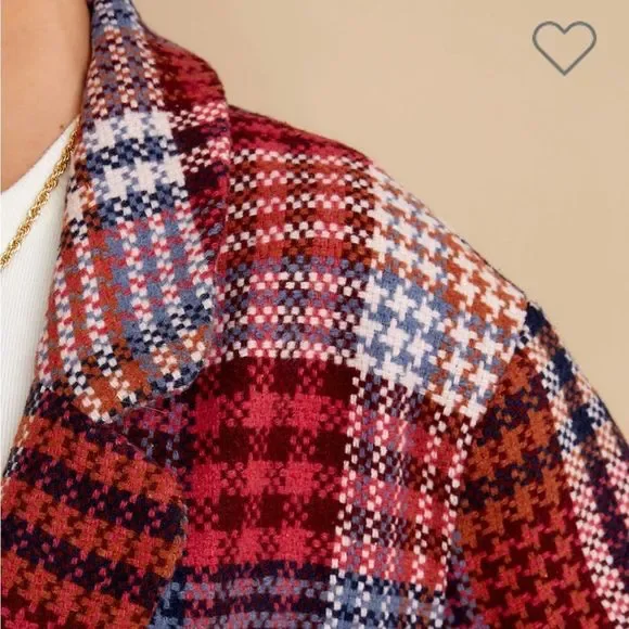Red Dress Boutique Aura Ready For Change Berry Plaid Coat Oversized Pink Blue S - Picture 4 of 13
